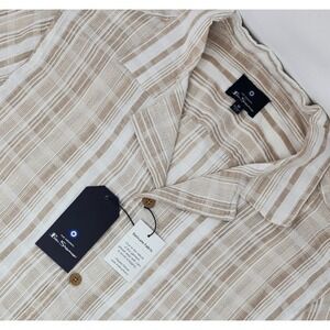 NEW Ben Sherman Button Down S/S Shirt Ivory Tan Stripe Cotton Men's Medium NWT